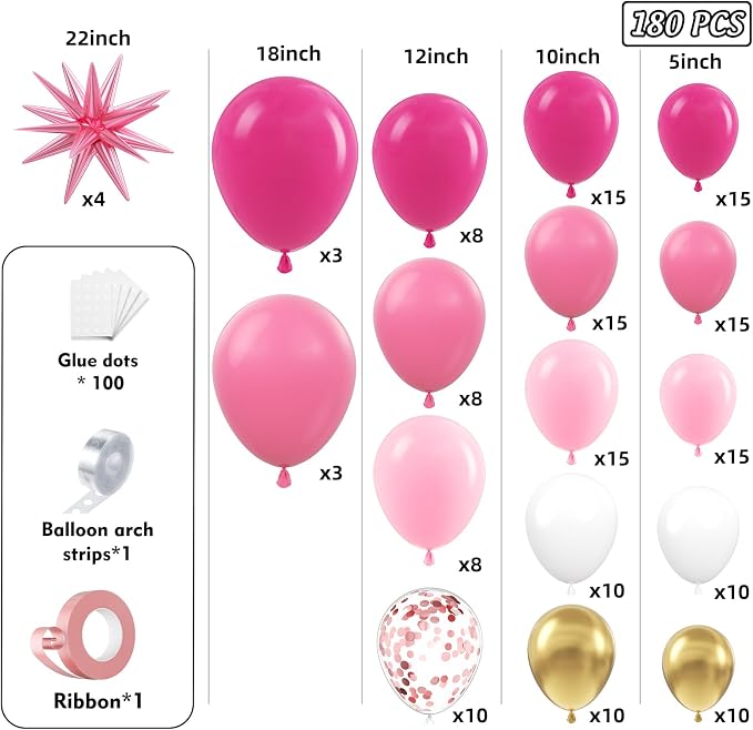 Hot Pink Balloons Garland Arch Kit 180pcs - Image 2