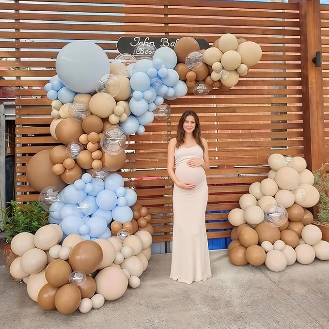 Blue and Brown Balloons, 12 Inch Light Baby Blue and Brown Balloon Double - Image 3