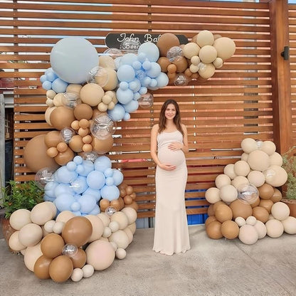 Blue and Brown Balloons, 12 Inch Light Baby Blue and Brown Balloon Double - Image 3