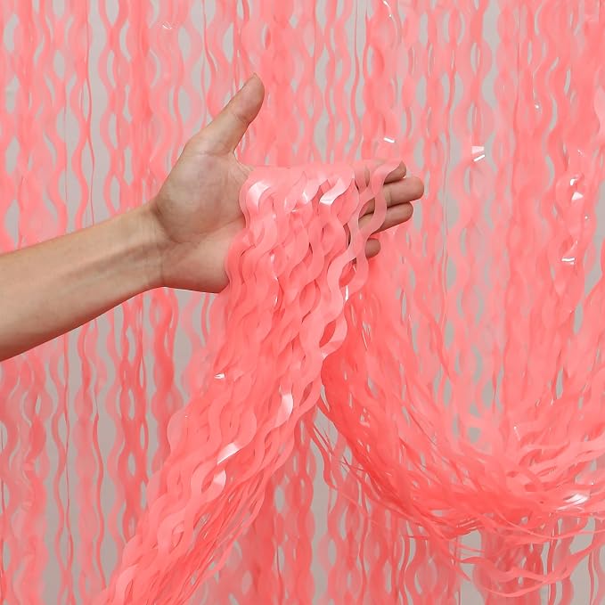 Wavy 4 Pack Watermelon Red Foil Curtain Backdrop by CYLMFC