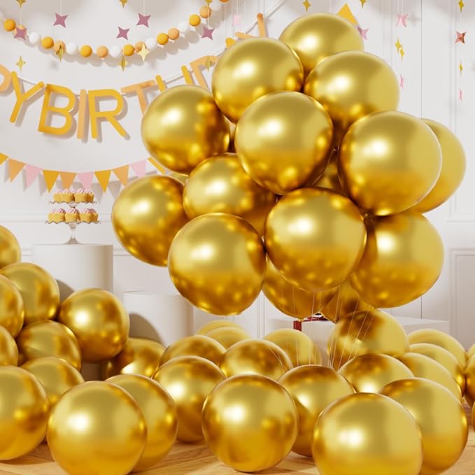 AULE 50Pcs Metallic 12 Inches Gold Chrome Helium Shiny Balloons | Chrome Helium by AULE