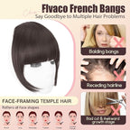 Clip in Bangs, Synthetic French Bangs Hair Clip, Medium Brown Fake Bangs Fringe with Temples Hairpieces for Women Natural Curved Hair Extensions for Daily Wear
