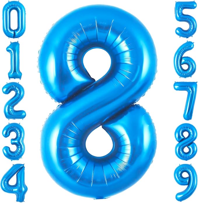 Blue 8 Balloon Number, 40 Inch Number 8 Balloon Big Blue 8 Foil Mylar Helium by BBPOOL