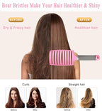 KTKUDY Detangling Brush Boar Bristles Hairbrush Make Hair Shiny & Healthier Curved and Vented Detangler Brush for Women Men Kids Wet & Dry Hair (Pink)