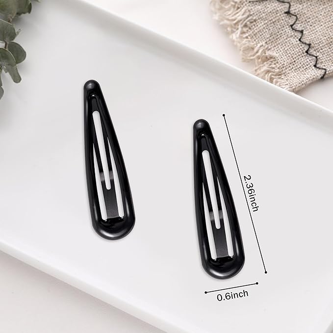24 PCS 2.36 In Metal Snap Hair Barrettes For Women Water Drop Shape Hair Clips For Thick Thin Fine Hair,Bright Black