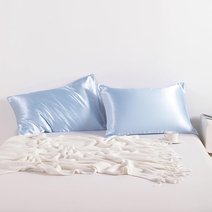 NTBAY 2 Pack Satin King Pillowcases for Hair and Skin, Luxurious and Silky Pillow Cases with Envelope Closure, 20x36 Inches, Aqua