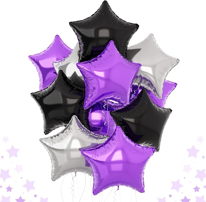Purple Black Star Balloons 18Inch Lavender Purple Silver and Black Pentagram by TAOYE