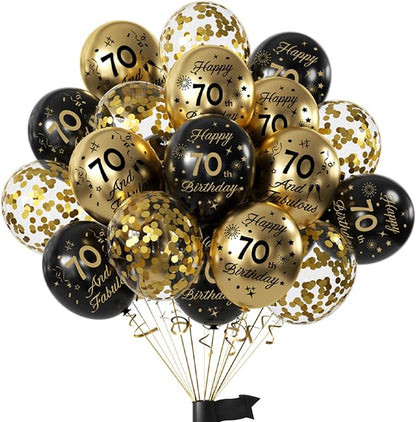 Black Gold 70th Birthday Balloons Pack of 15 Men Women Happy 70th Birthday by Hongplus