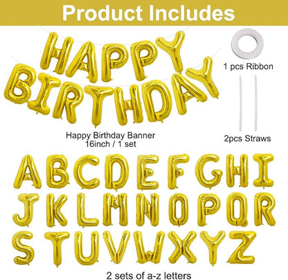 TONIFUL 65 Pcs 16 Inch Gold Happy Birthday Balloons and 2 Sets A-Z Foil Letters - Image 2