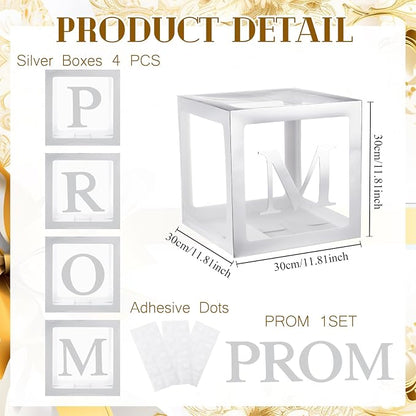 4 Pcs Prom Boxes with Letters 11.8 x 11.8 x 11.8 Inch Clear Balloon Boxes - Image 2
