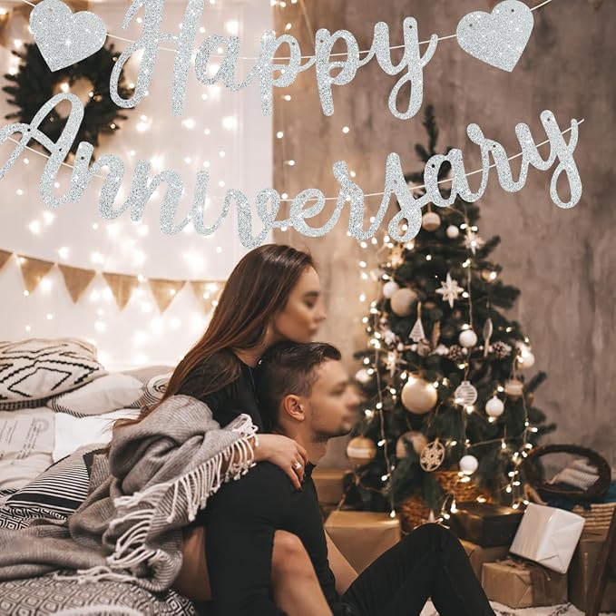 BEISHIDA Pre-Strung Glitter Silver Happy Anniversary Banner Wedding Decor | - Image 5