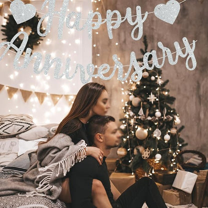 BEISHIDA Pre-Strung Glitter Silver Happy Anniversary Banner Wedding Decor | - Image 5