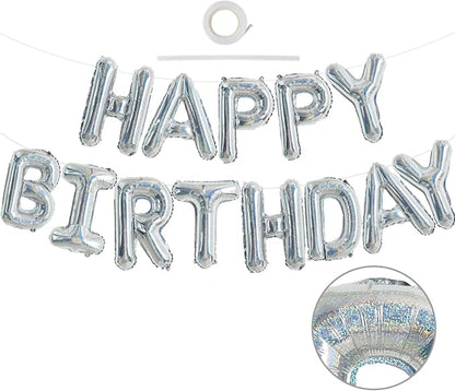 TONIFUL Laser Silver Happy Birthday Balloons Banner Decorations by TONIFUL