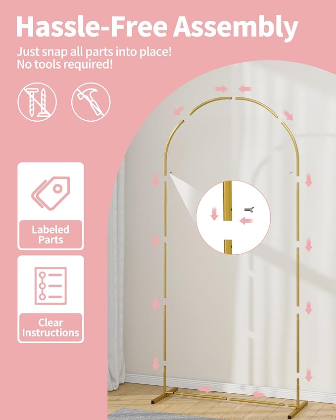 Pureegg Gold Metal Arch Backdrop Stand Set of 3, Wedding Balloon Arch Stand - Image 4