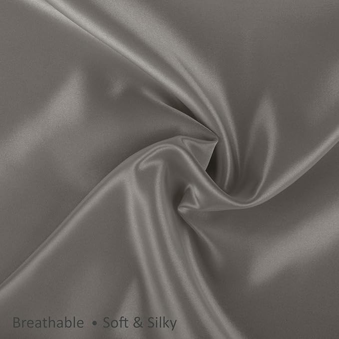 BLISSFORD Satin Pillowcase with Zipper, for Hair and Skin Care, Feels Soft and Cool Like a Silk Pillowcase, Satin Pillow Cases 2 Pack, Slik Pillow Cover, Grey - Standard Size - Set of 2