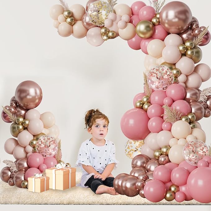 Blush Light Pink Metallic Gold Confetti Balloon Arch Kit 144 Pcs | Boho Baby - Image 4
