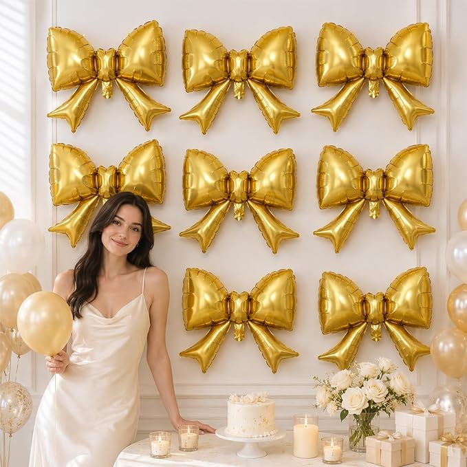 8Pcs Gold Bow Foil Balloons, 21Inch Gold Bow Shaped Balloons - Image 5