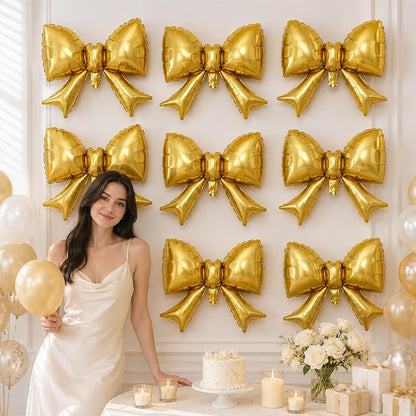 8Pcs Gold Bow Foil Balloons, 21Inch Gold Bow Shaped Balloons - Image 5