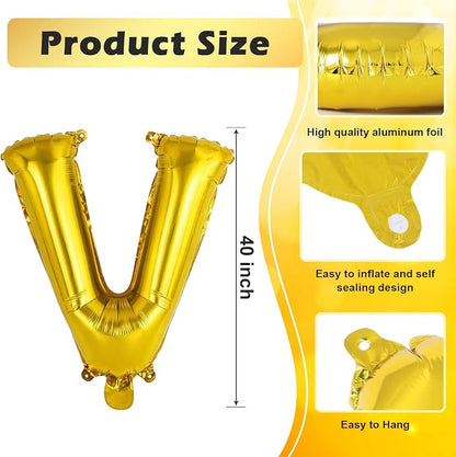 Gold Letter V Balloons, 40 Inch Large Foil Letter Balloons, Custom Phrase - Image 2