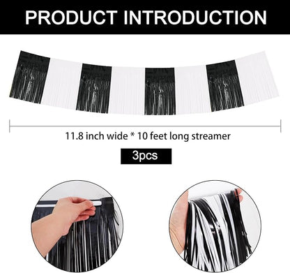 BEISHIDA Black White Fringe Garland Banner 30ft Wall Tinsel Foil Streamers | - Image 2
