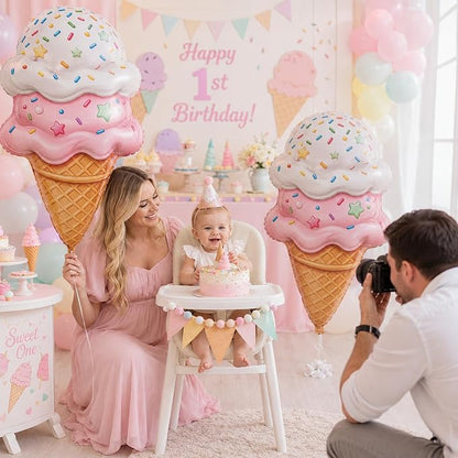 36 Inch Large Ice Cream Balloons Cone Kit, Giant Sweet Pink Ice Cream Sprinkle - Image 4