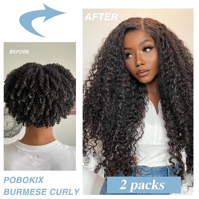 Burmese Curly Clip in Hair Extensions Real Human Hair, 8Pcs Remy Human Hair Clip in Extensions for Women, Natural Soft Human Hair, 120g 20inch #1B Natural Black