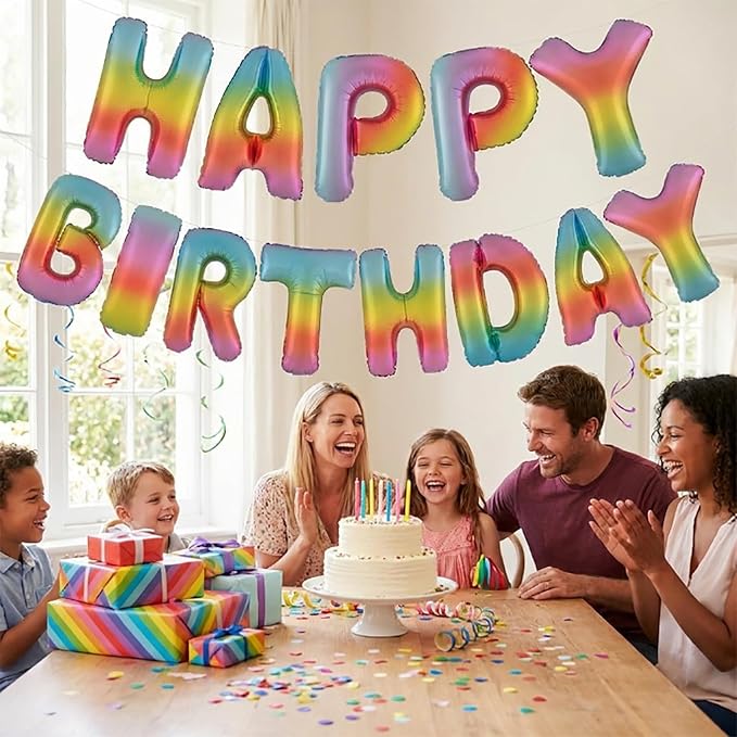Rainbow Happy Birthday Banner Foil Letter Balloon, 14 Inch 3D Colorful - Image 7