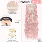 KooKaStyle Clip in Hair Extensions 4PCS Long Wavy Natural & Soft Hairpieces for Women 24 Inch for Women(Blonde with Pink Highlight)