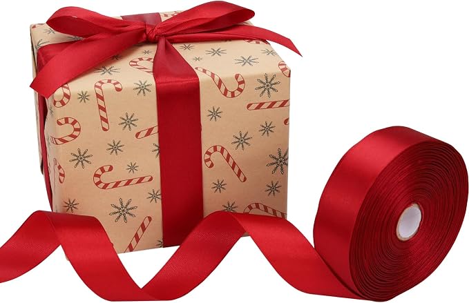 Nsilu 1 inch, Wine Red Ribbon for Gift Wrapping 50 Yards Perfect Wedding Party - Image 6