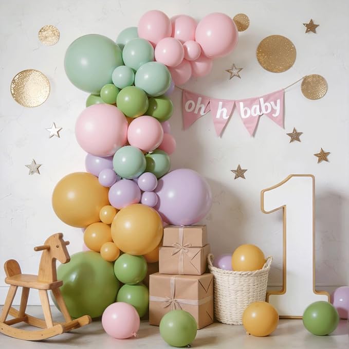 Dusty Green Purple Pink Yellow Balloons Arch Kit, Party Decor. | Olive Green - Image 6