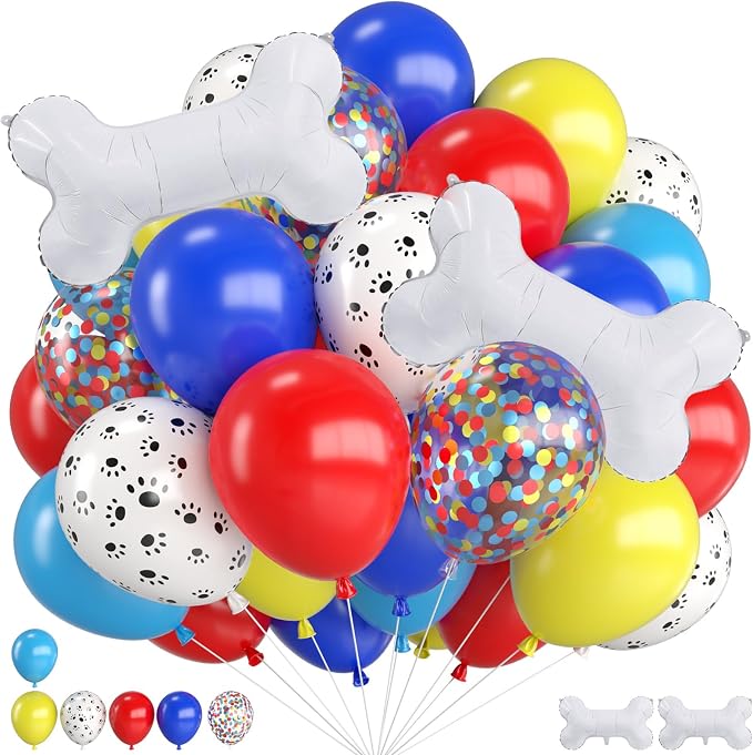 Paw Balloons, 12 Inch Red Yellow Blue and White Paw Print Colorful Confetti by FunHot