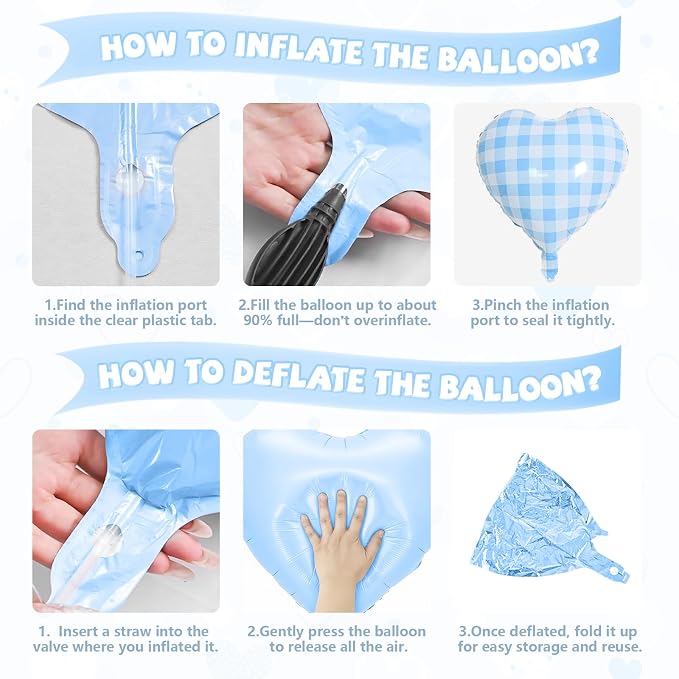 Blue White Checkered Heart Balloons, 18 Inch Lattice Foil Valentines Balloons - Image 8