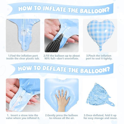 Blue White Checkered Heart Balloons, 18 Inch Lattice Foil Valentines Balloons - Image 8