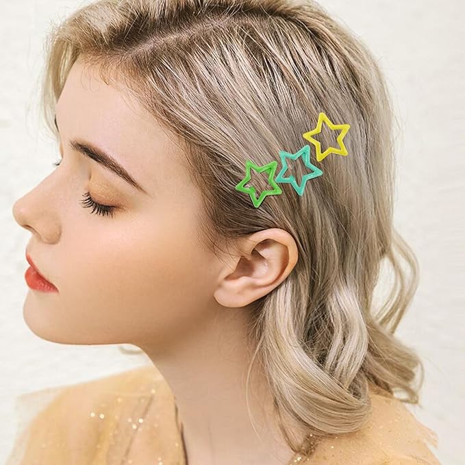 Star Hair Clips Multiple Colors Snap Hair Barrettes Non Slip Star Hair Accessories Metal Hair Clips for Girls Women -50PCS 1.18"