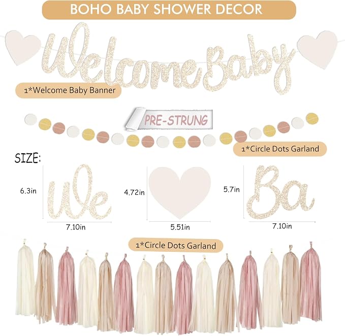 Champagne-Gold Boho Baby Shower Party Decoration -Welcome Baby Banner - Image 2