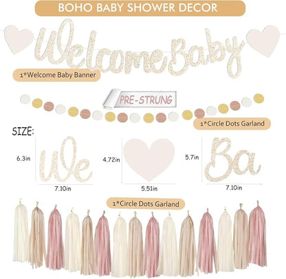 Champagne-Gold Boho Baby Shower Party Decoration -Welcome Baby Banner - Image 2