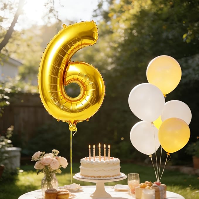 40 Inch Number 6 Balloons for 6th Birthday Party Decorations, 0-100 Gold Large - Image 3