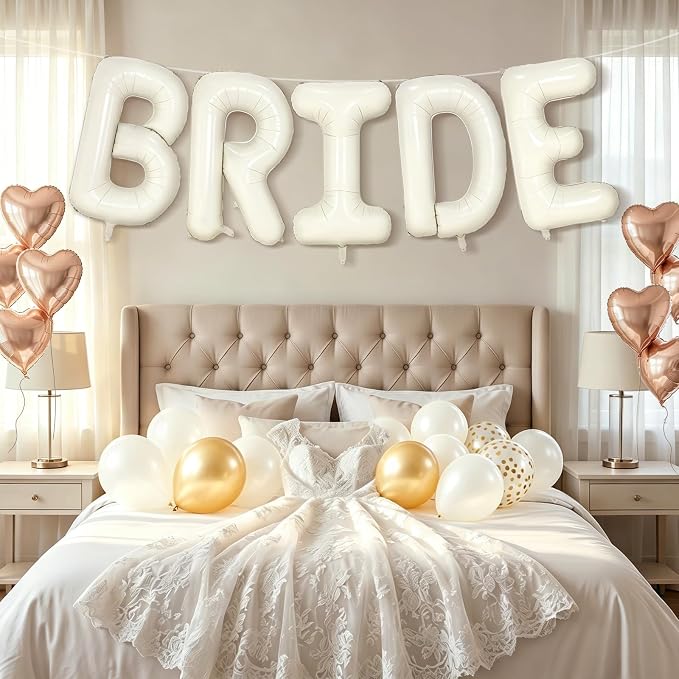 BRIDE Balloons Bachelorette, Cream BRIDE Letter Balloon Foil Bridal Balloons | - Image 6