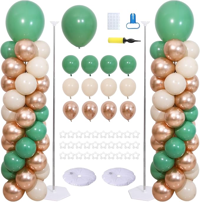 2 Sets Sage Green Champagne Sand White Balloon Column Kit by KINNOGOLDLEAF