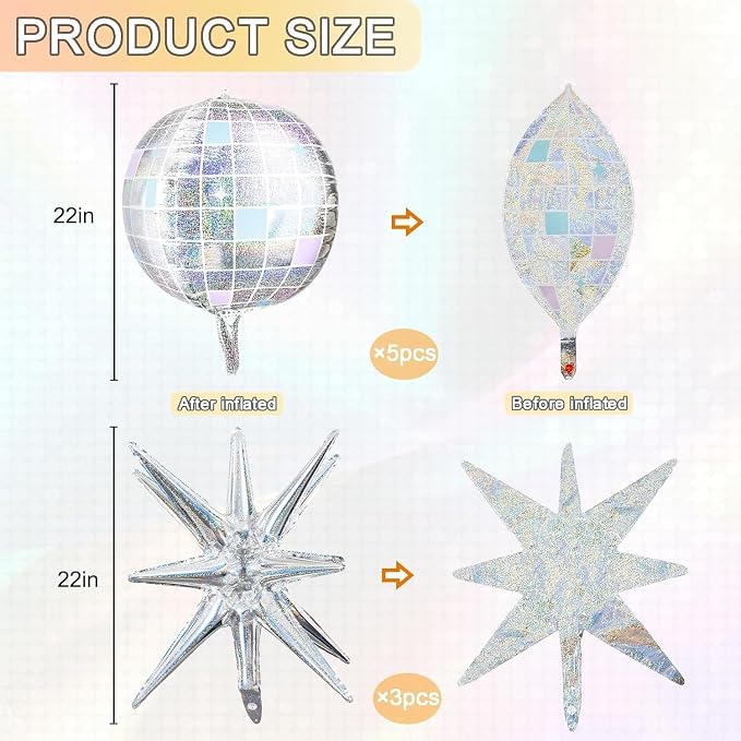 Disco Ball Balloons for 70s 80s Disco Party Decorations, 22 Inch Large 4D - Image 3