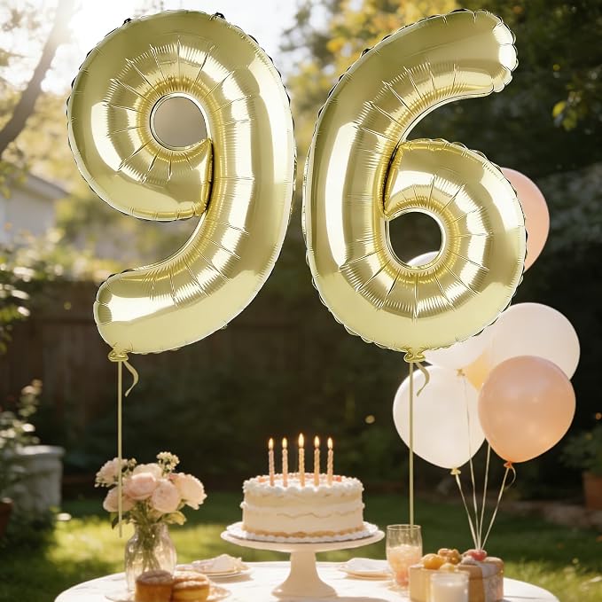 40 Inch Number 96 Balloons for 96th Birthday Party Decorations, 0-100 Champagne - Image 3