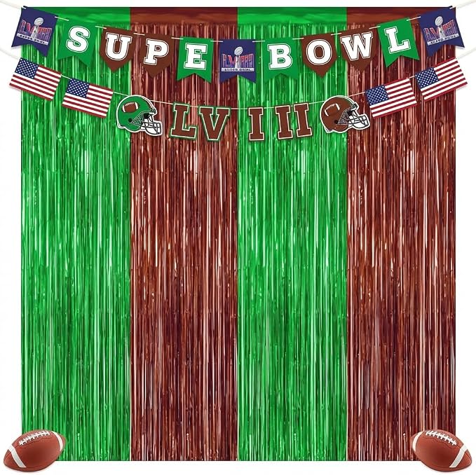 2 Pack Football Party Decorations, 3.28 FT x 6.58FT Tinsel Backdrop, Football - Image 2