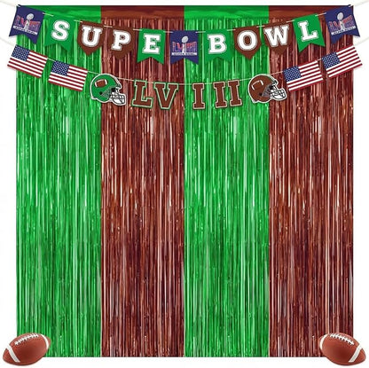 2 Pack Football Party Decorations, 3.28 FT x 6.58FT Tinsel Backdrop, Football - Image 2