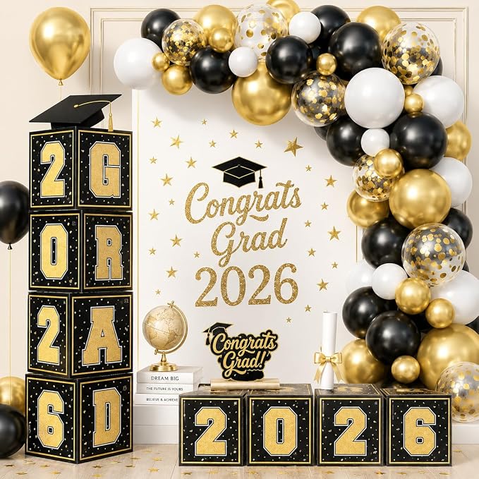 Black Gold Graduation Decorations 2026 by Froova