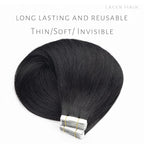 Lacerhair 16 Inch Tape in Human Hair Extensions Natural Balayage PU Skin Weft Tape in Hair Extensions Real Human Hair Color #1 Off Black Double Side 50g 20pcs/set