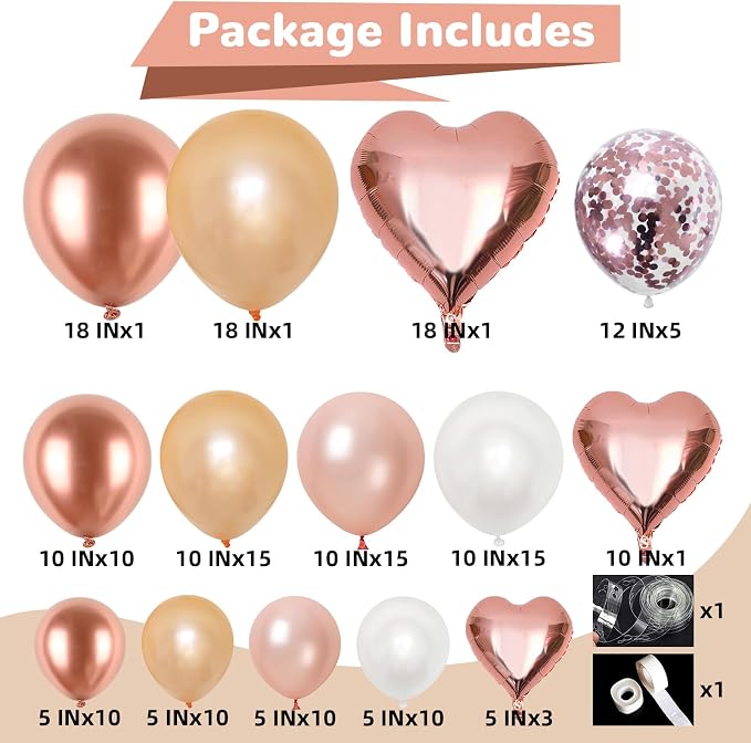 HILAVO Rose Gold Balloons Garland Arch Kit 18 10 5 In Rose Gold Heart Foil - Image 2