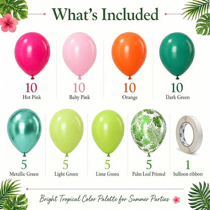 Tropical Balloons, Hot Pink Lime Green Orange Metallic Latex Balloon Palm - Image 2