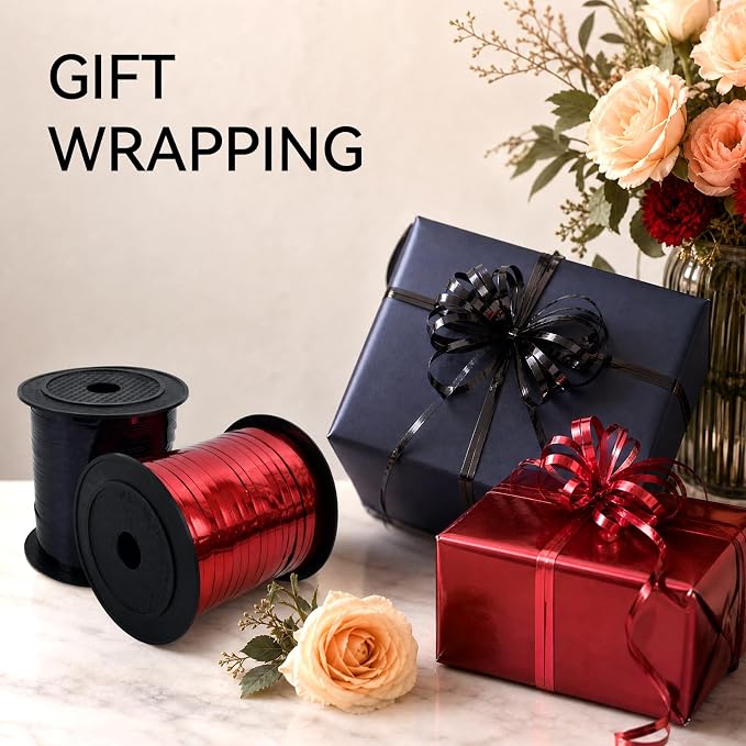 TONIFUL 500 Yards Shiny Black Red Curling Ribbon Balloon String | Balloon - Image 3