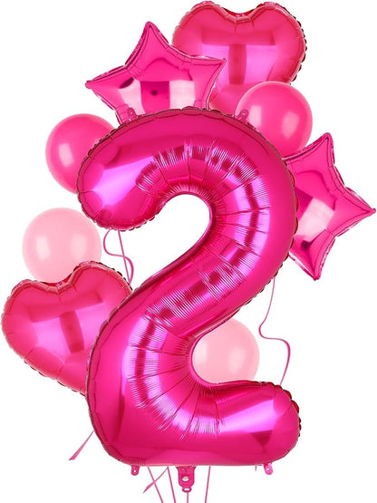 40 Inch Number Balloons Hot Pink 2 Cowgirl Pink 2nd Birthday Decor 9Pcs | Large by GGDE