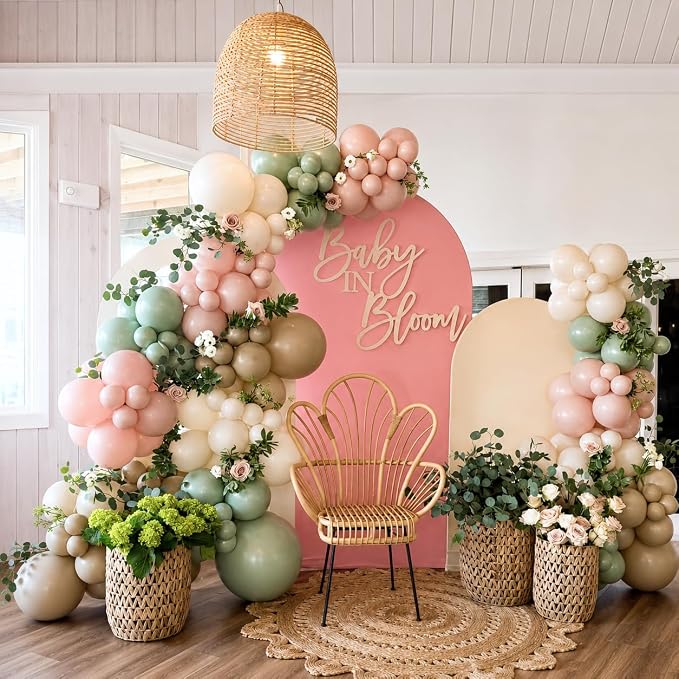 Pink and Green Balloons, 12 Inch Sage Green and Light Pink Gold White Balloons - Image 4